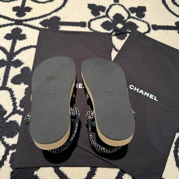 Chanel - Tweed Lambskin Crystal CC Slingback Sandals in Black Multicolor - Picture 6 of 12